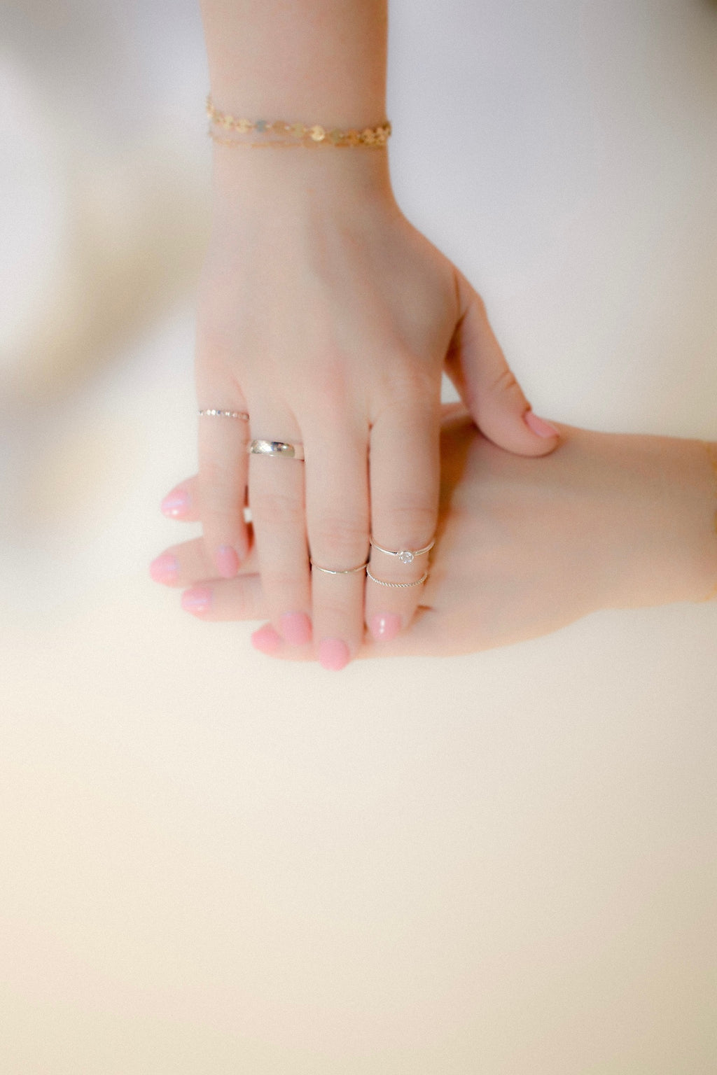 Beaded Flat Sterling Silver Stacking Rings