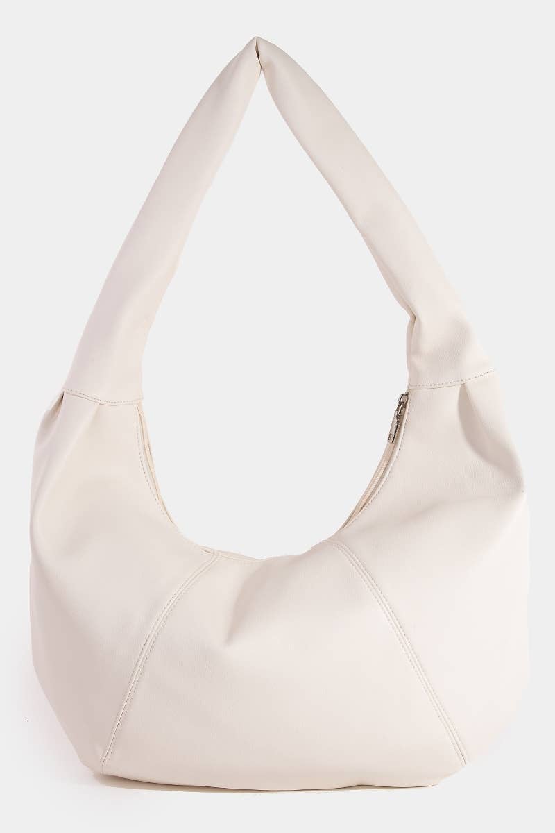 Panel Stitch Crescent Faux Leather Shoulder Bag