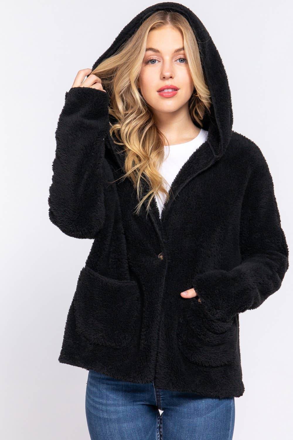 Long Dolman Sleeve Hoodie Sherpa Jacket