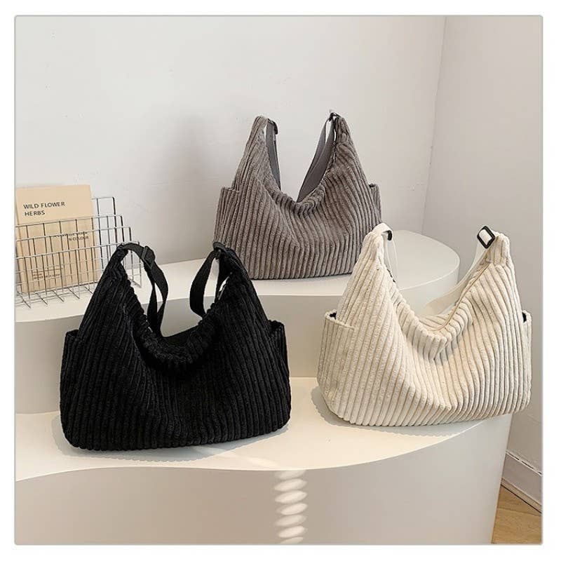 Corduroy casual Quilted Shoulder Tote Bag | 40P582