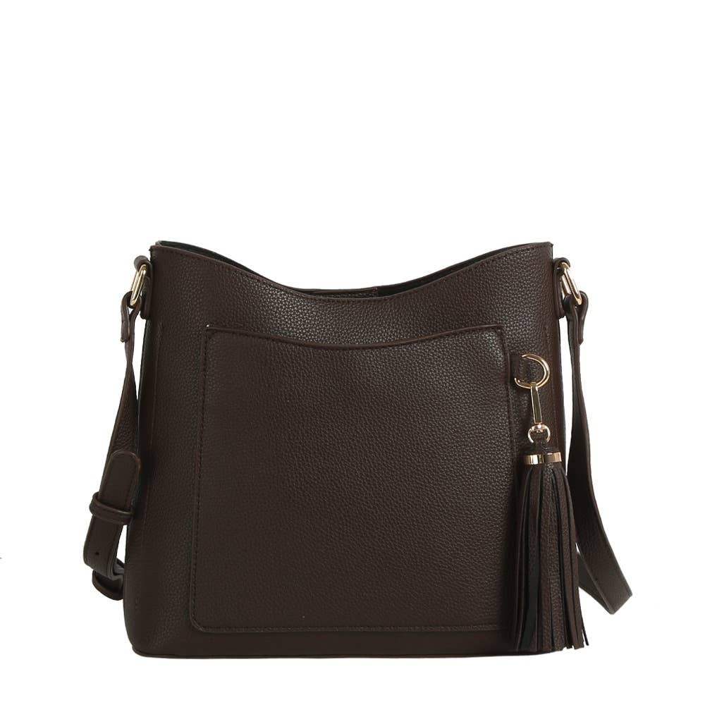 Vegan Leather Tassel Bucket Shoulder Bag