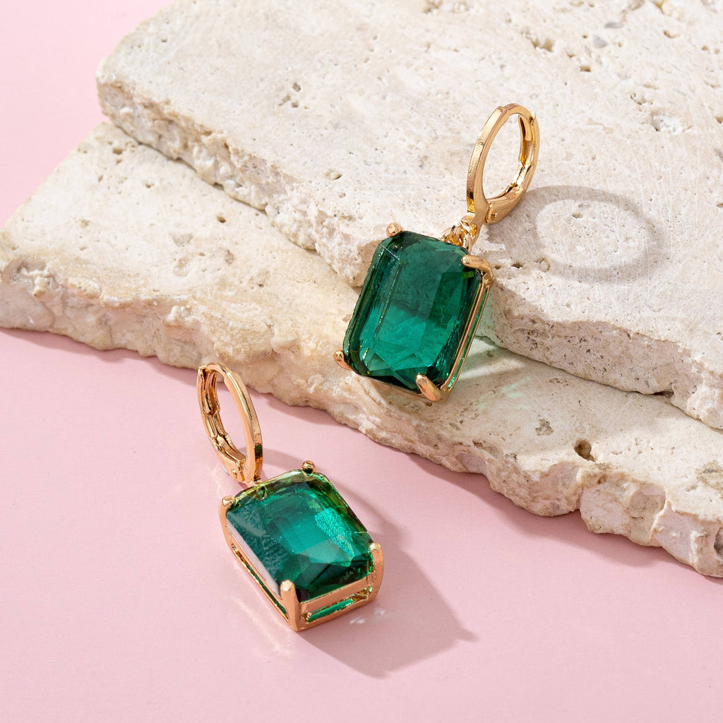 Rectangle & Teardrop Stone Drop Hoop Earrings | 80E61554