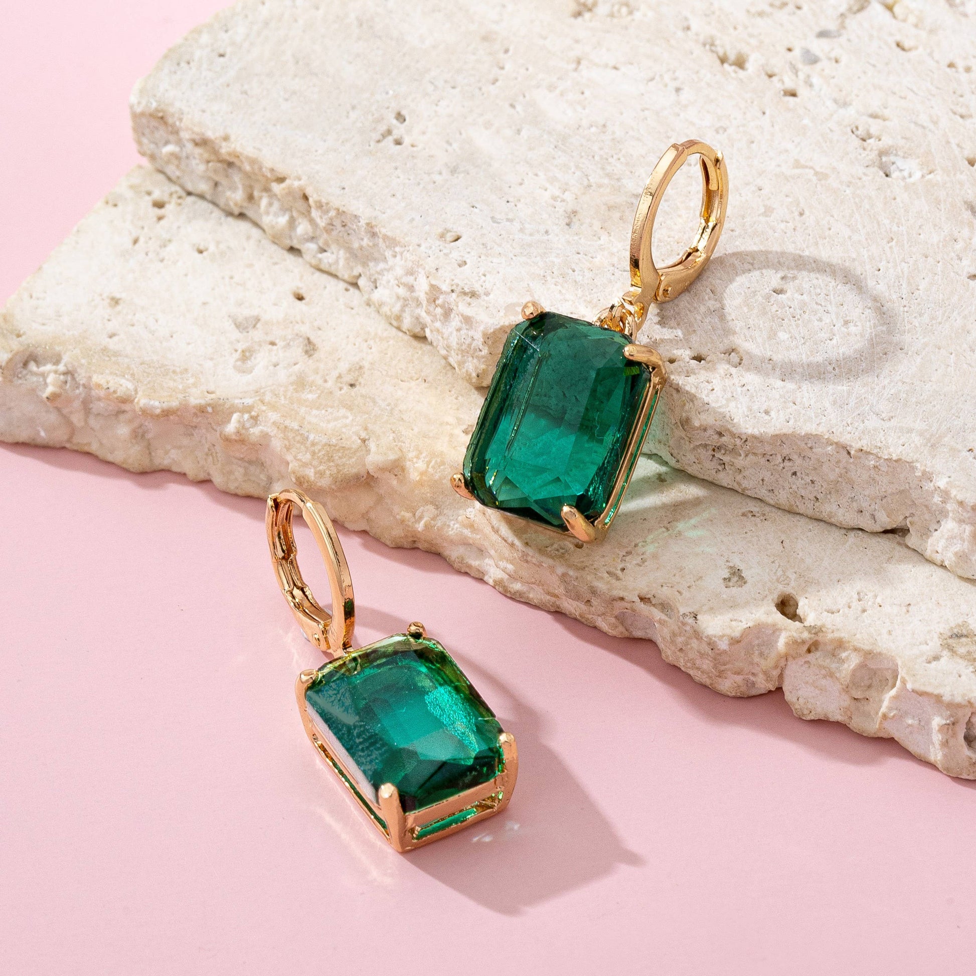 Rectangle & Teardrop Stone Drop Hoop Earrings | 80E61554