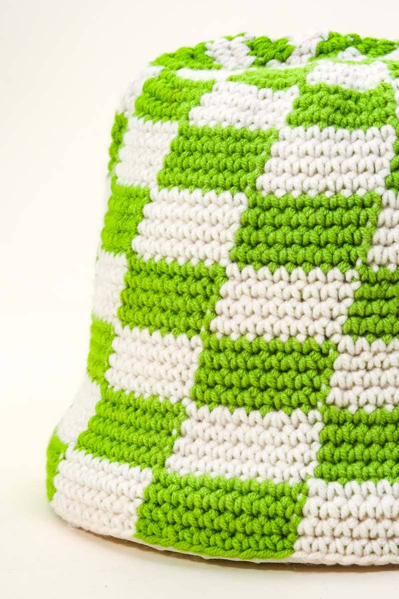 Knitted Checkered Print Bucket Hat