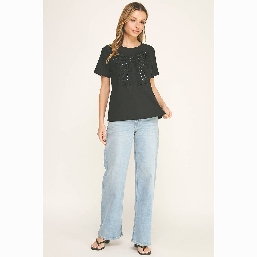EMBELLISHED BOW RELAXED TEE