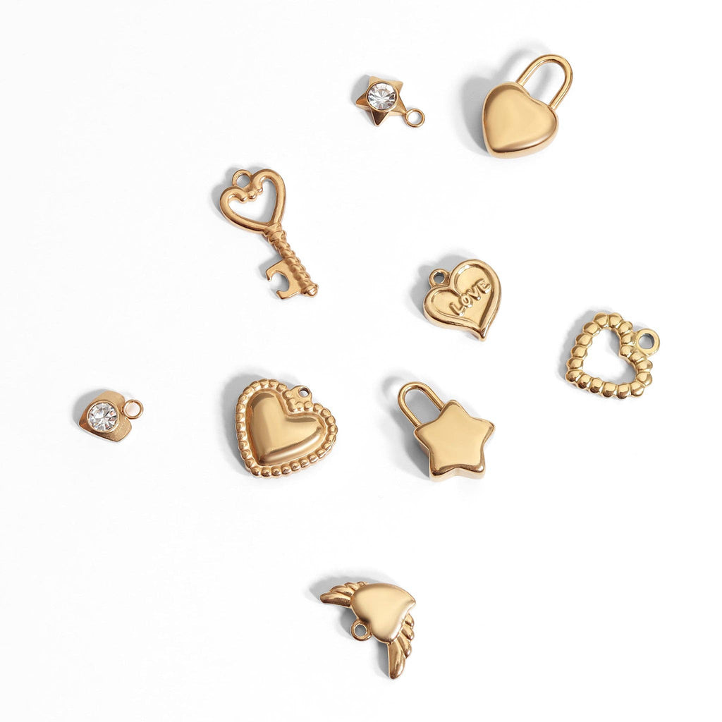 18K Gold PVD Stainless Steel Beaded Trim Heart Charm