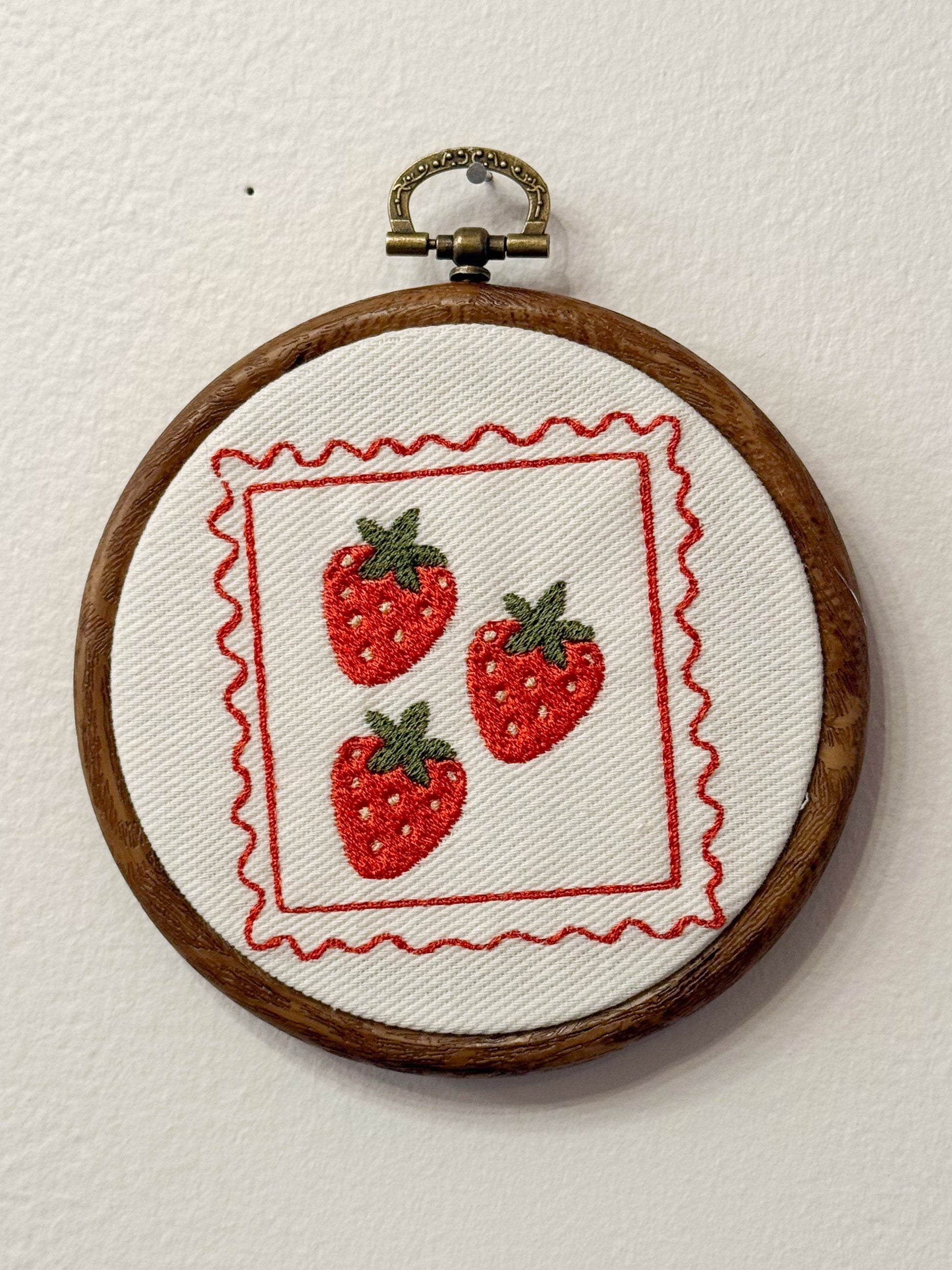 Handmade Framed Embroidery Decor Strawberry Stamp