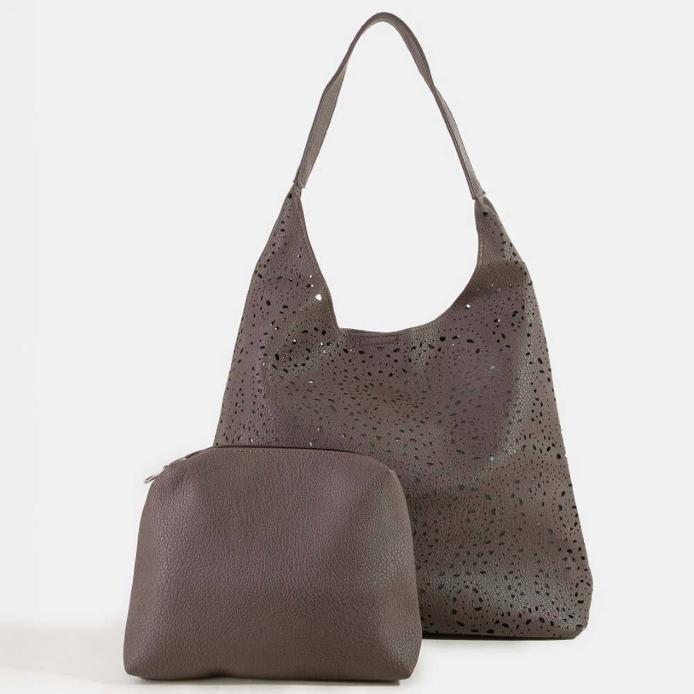 Intricate Cutout Motif Leather Shoulder Bag