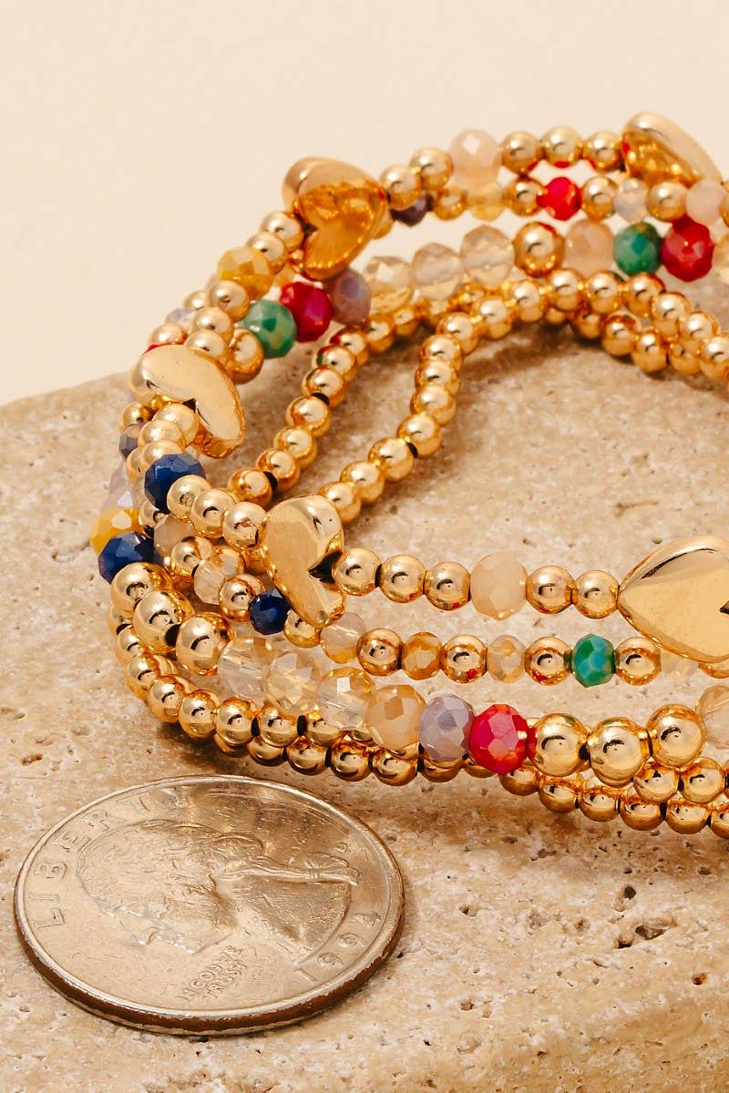 Mixed Beaded Heart Charms Bracelet Set