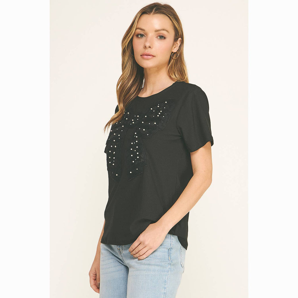 EMBELLISHED BOW RELAXED TEE