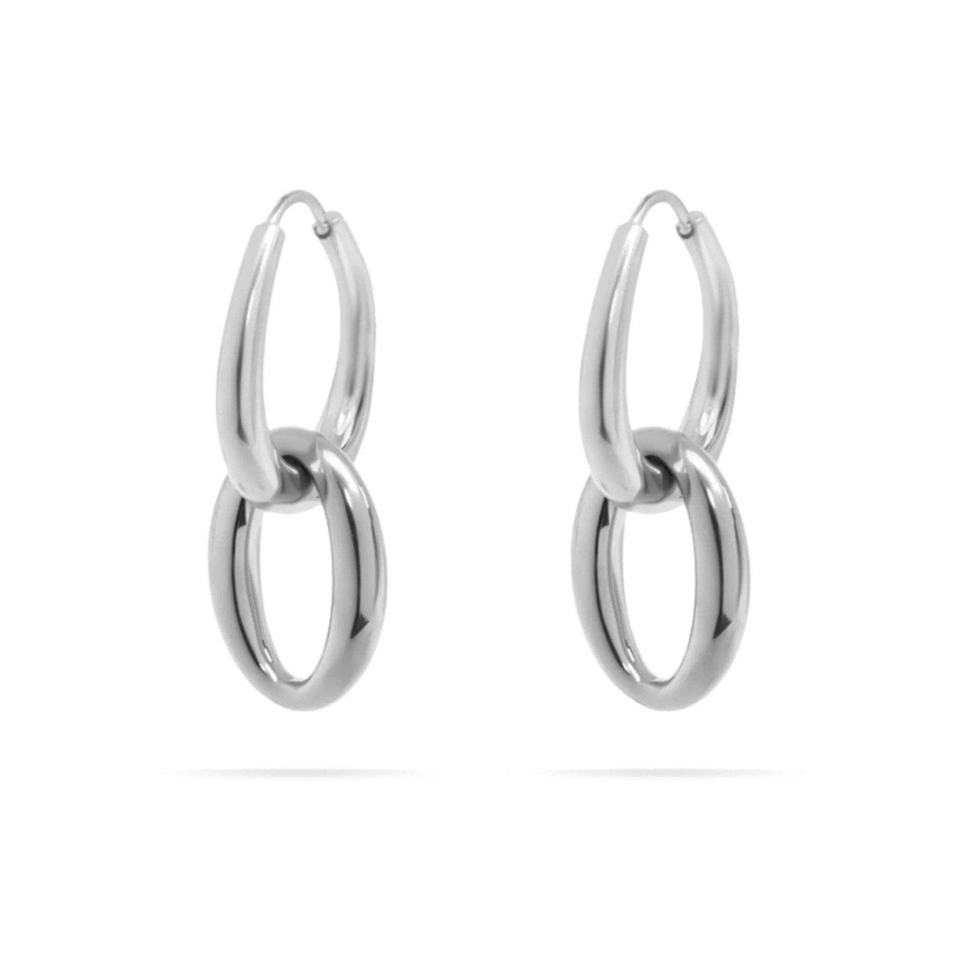 18K Gold PVD Stainless Steel Double Hoop Dangle Earrings