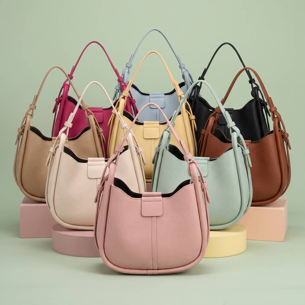 Vegan Leather Curved Hobo Bag With Crossbody Strap