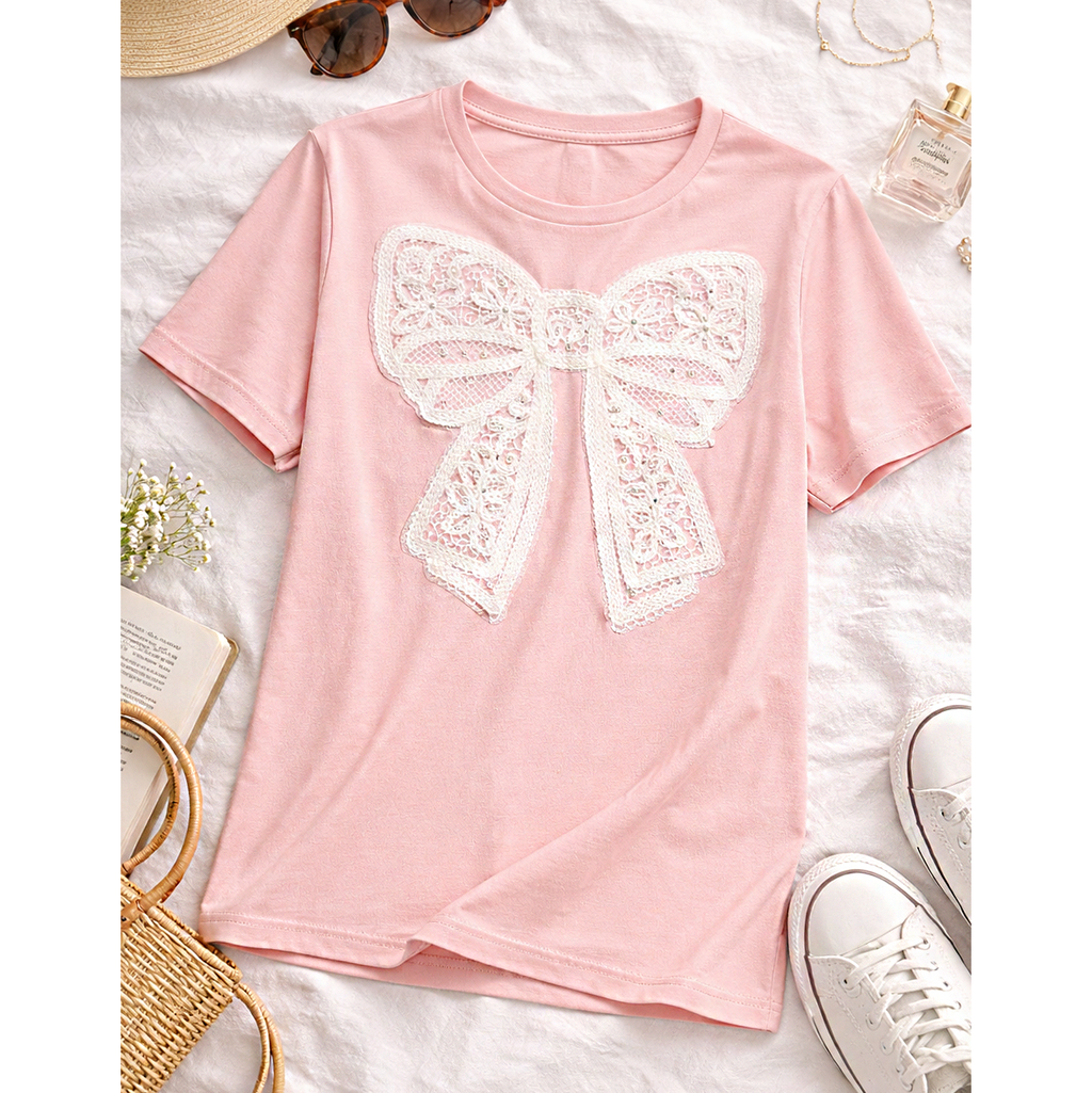 EMBELLISHED BOW RELAXED TEE