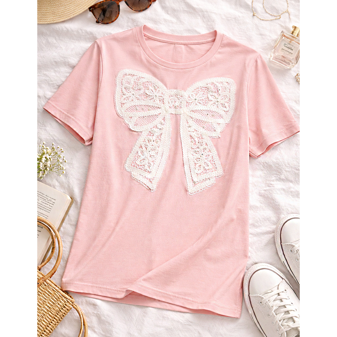 EMBELLISHED BOW RELAXED TEE