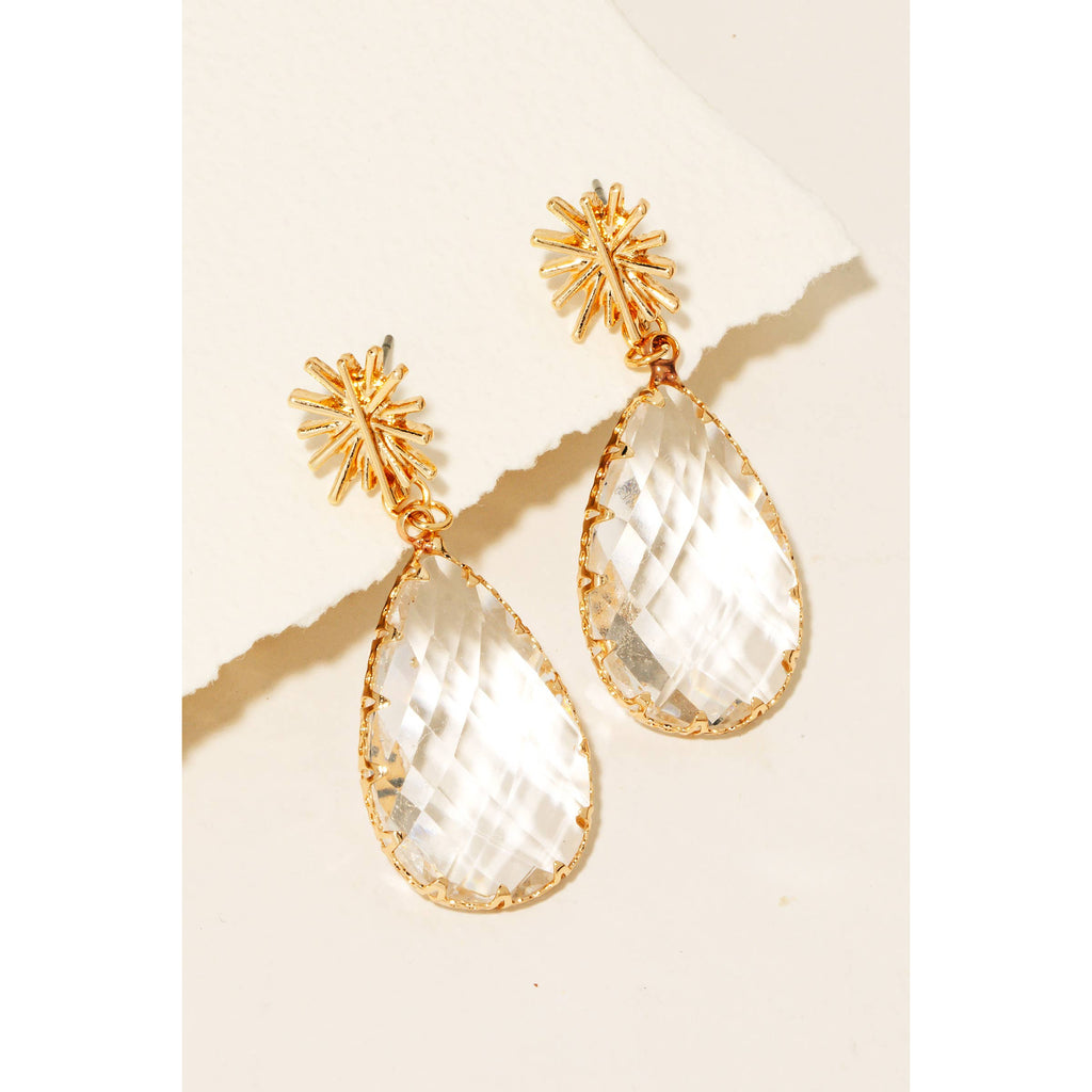 Large Faceted Tear Rhinestone Dangle Earrings