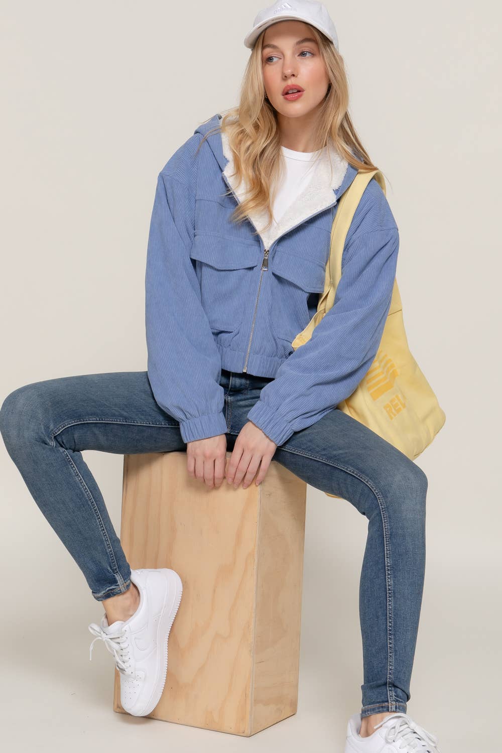 Long Sleeve Hoodie Inside Fur Corduroy Zip Up Jacket