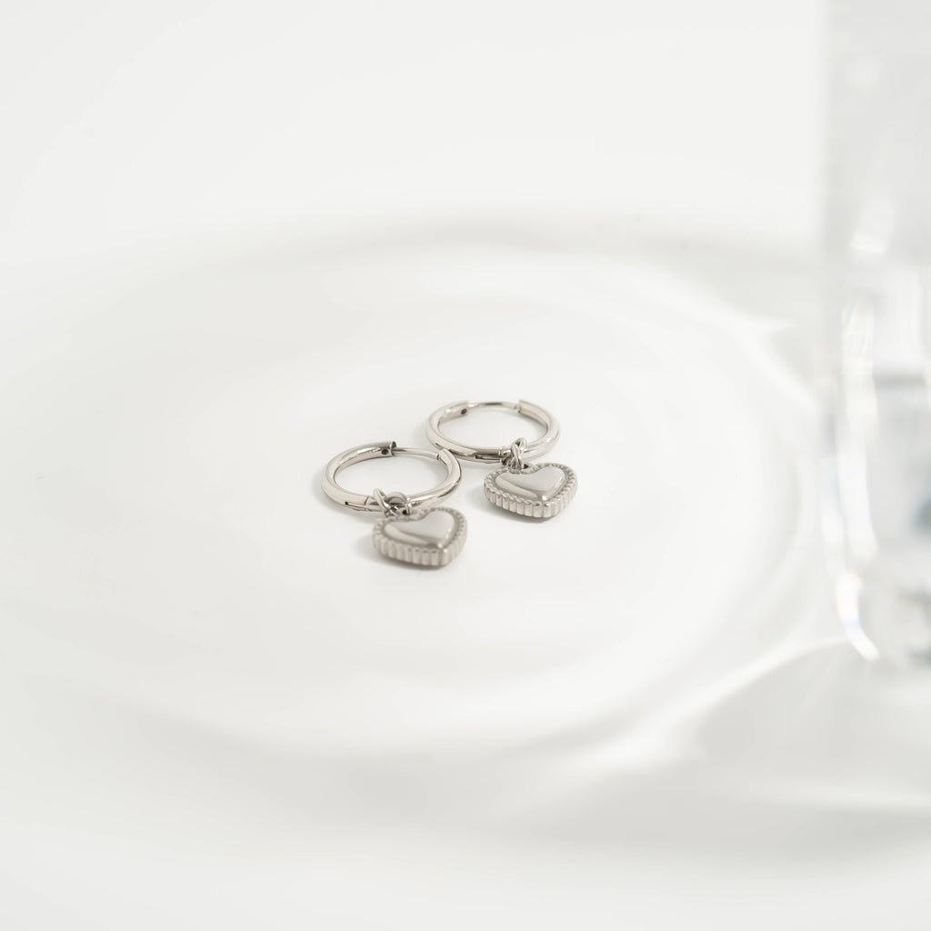 18K Gold PVD Stainless Steel Heart Pendant Hoop Earrings