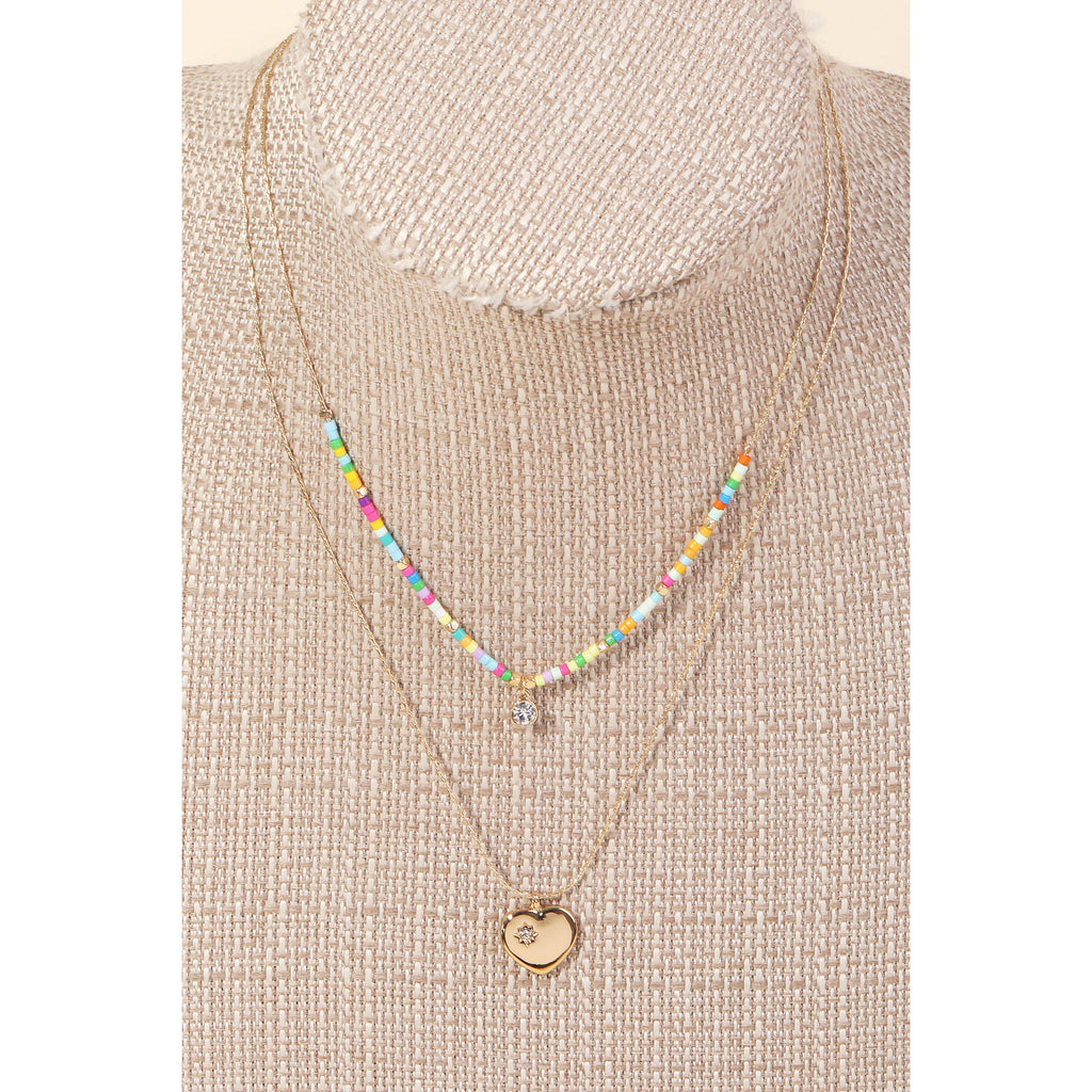 Heart And Gem Charms Layered Necklace