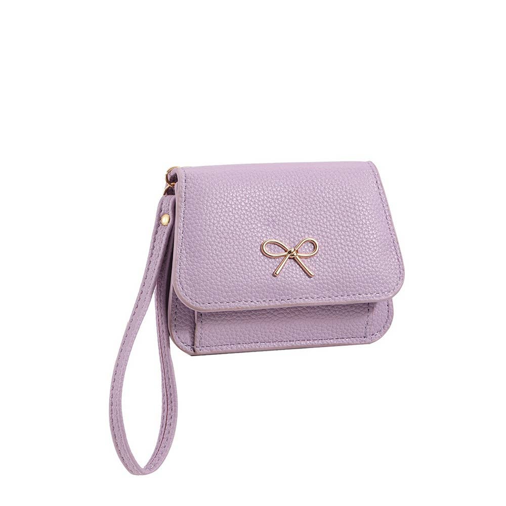 Bow Charm Vegan Leather Flap Wristlet