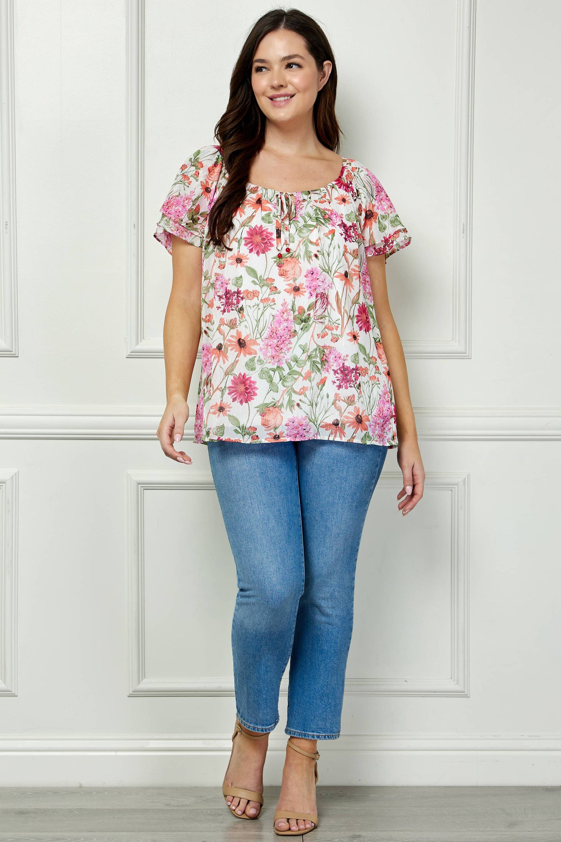 PLUS SIZE BLOOMING PINK PETALS WITH PIN TUCK DETAIL