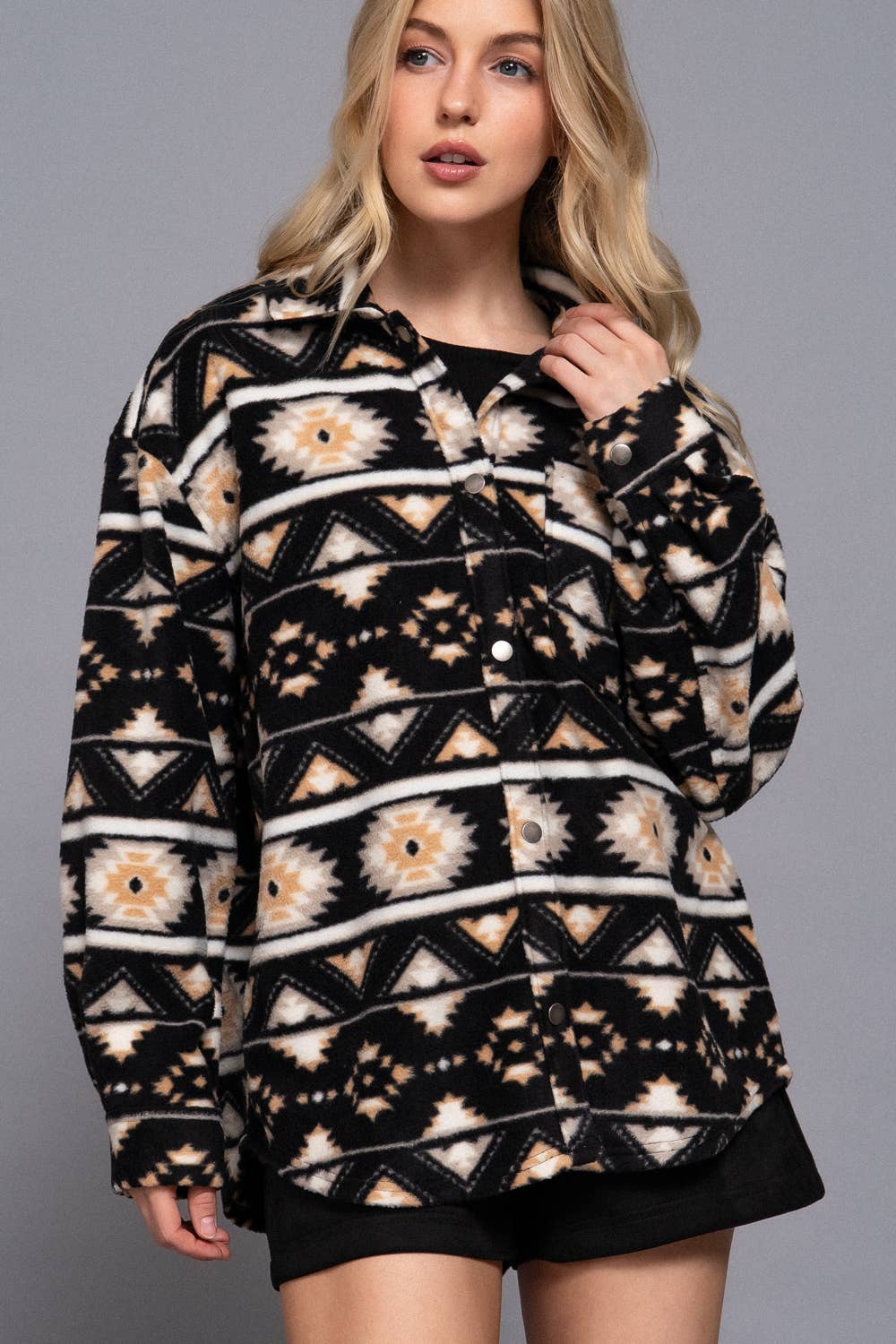 Long Sleeve Printed Fleece Shacket