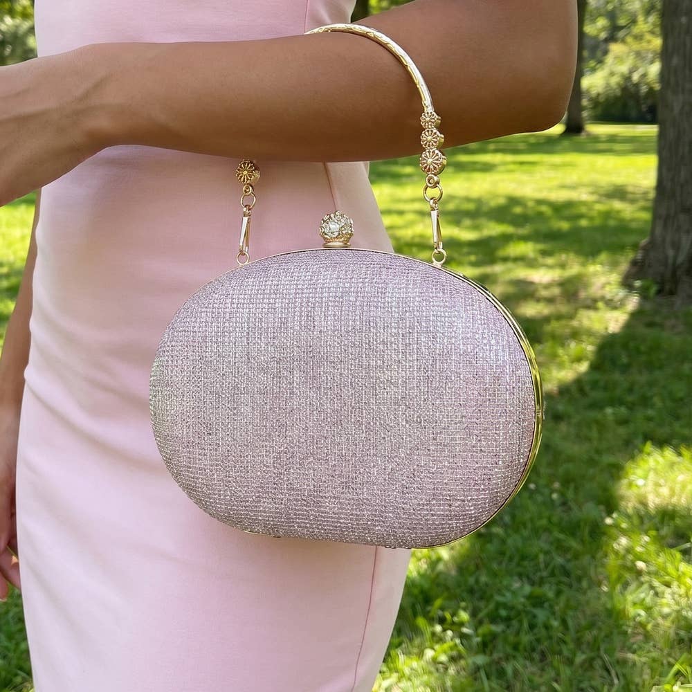 Glitter Oval Frame Top Handle Bag