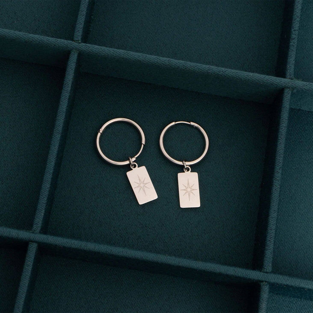 18K Gold PVD Stainless Steel Star Pendant Huggie Hoop Earrings / ERJ0029