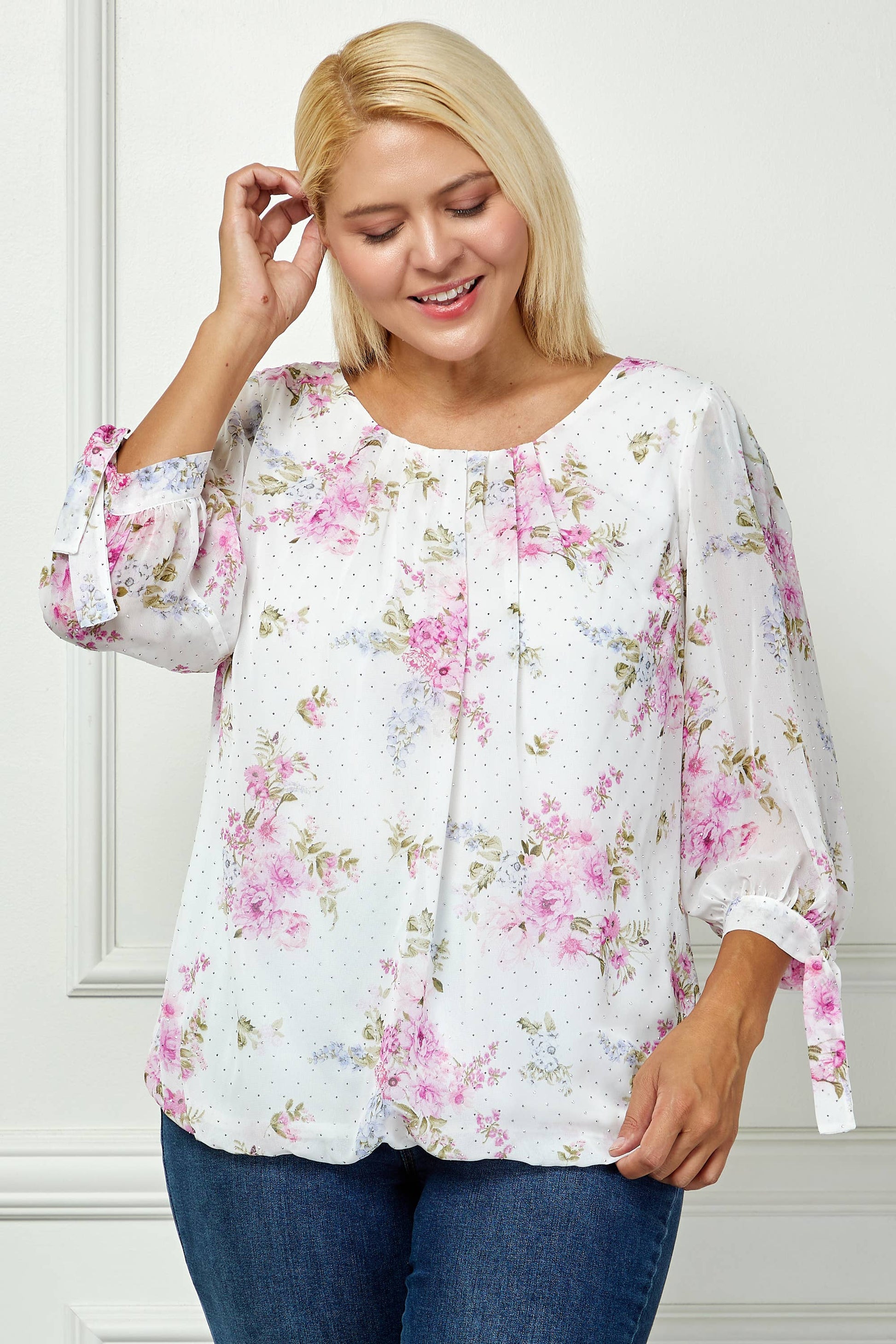 PLUS SIZE BLUSH PETAL SHIMMER BLOUS
