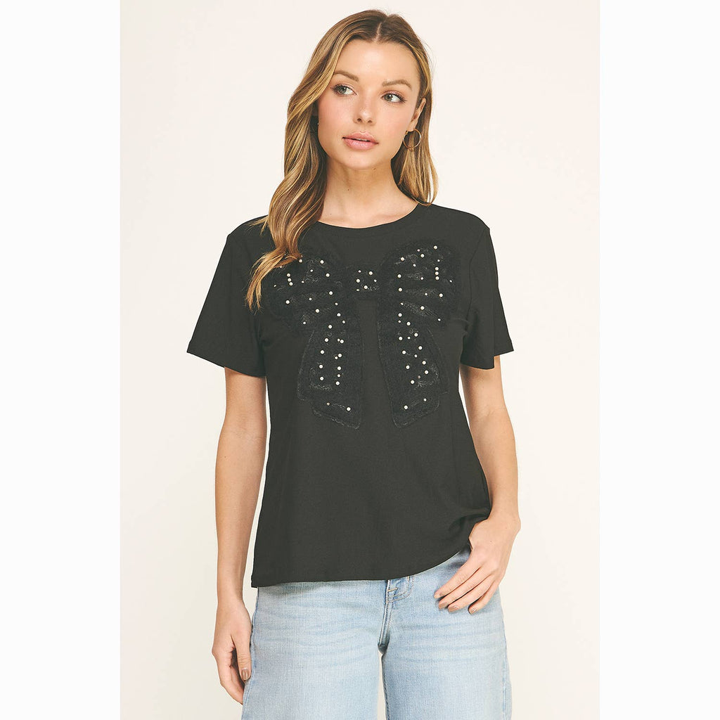 EMBELLISHED BOW RELAXED TEE