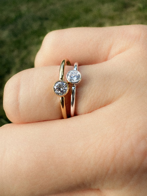 .925 Sterling Silver 4mm CZ Bezel Ring