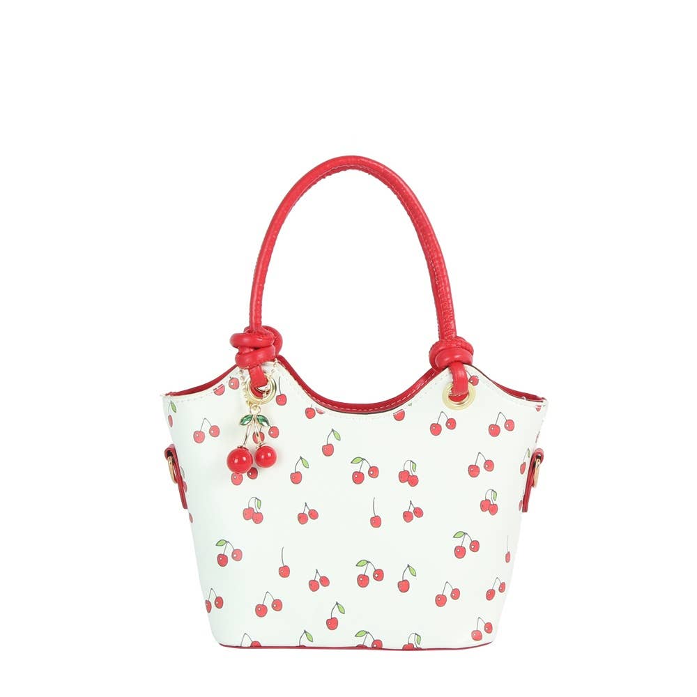 Cherry Print Mini Bucket Tote Bag