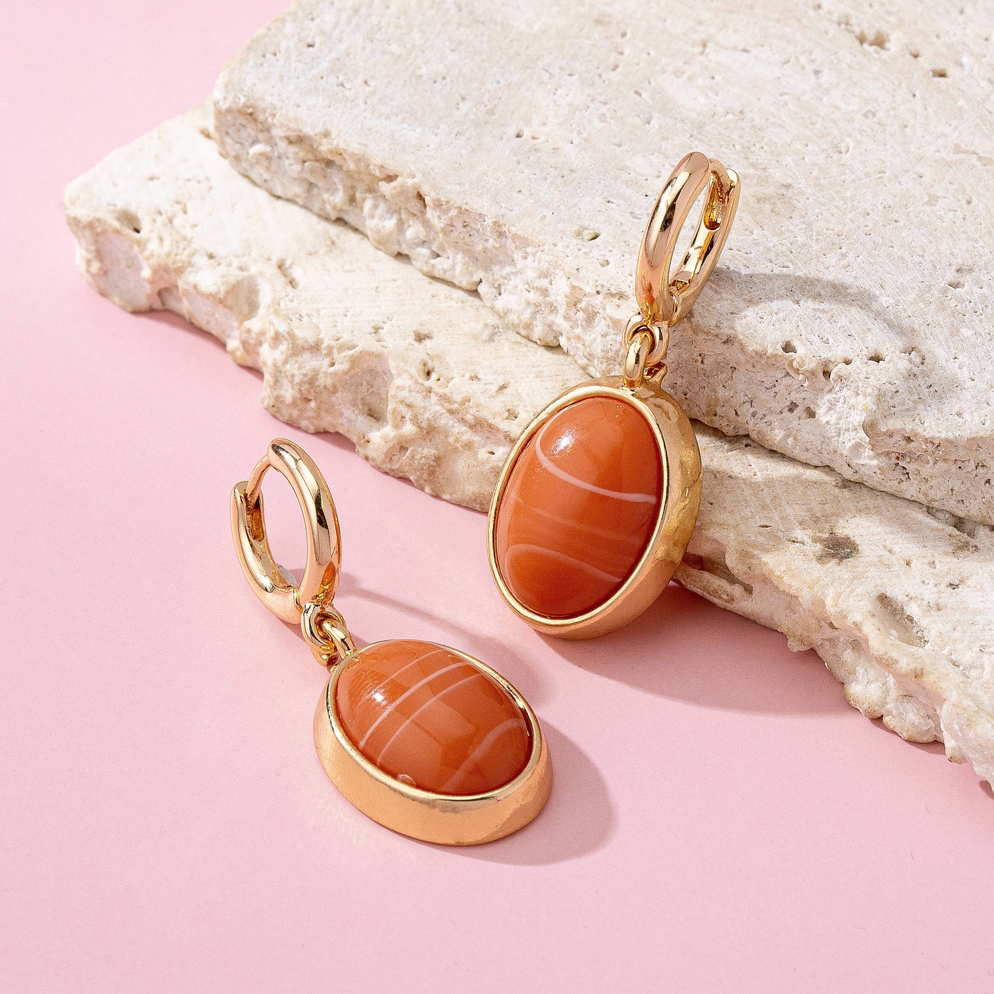 Oval Stone Drop Hoop Earring | 80E61563