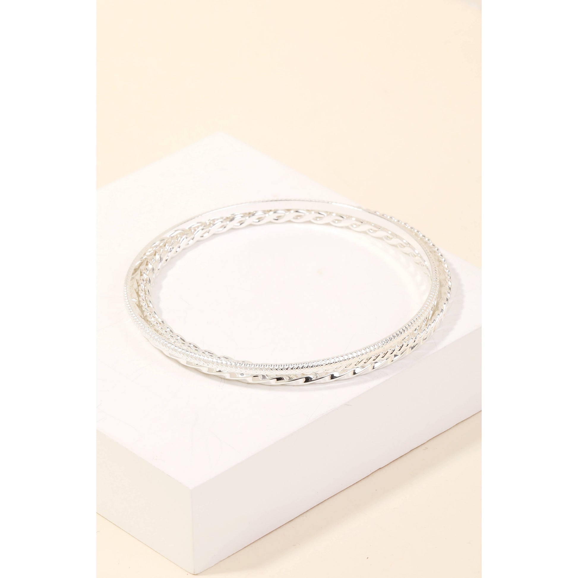 Solid Chain Link Bangle Bracelets Set