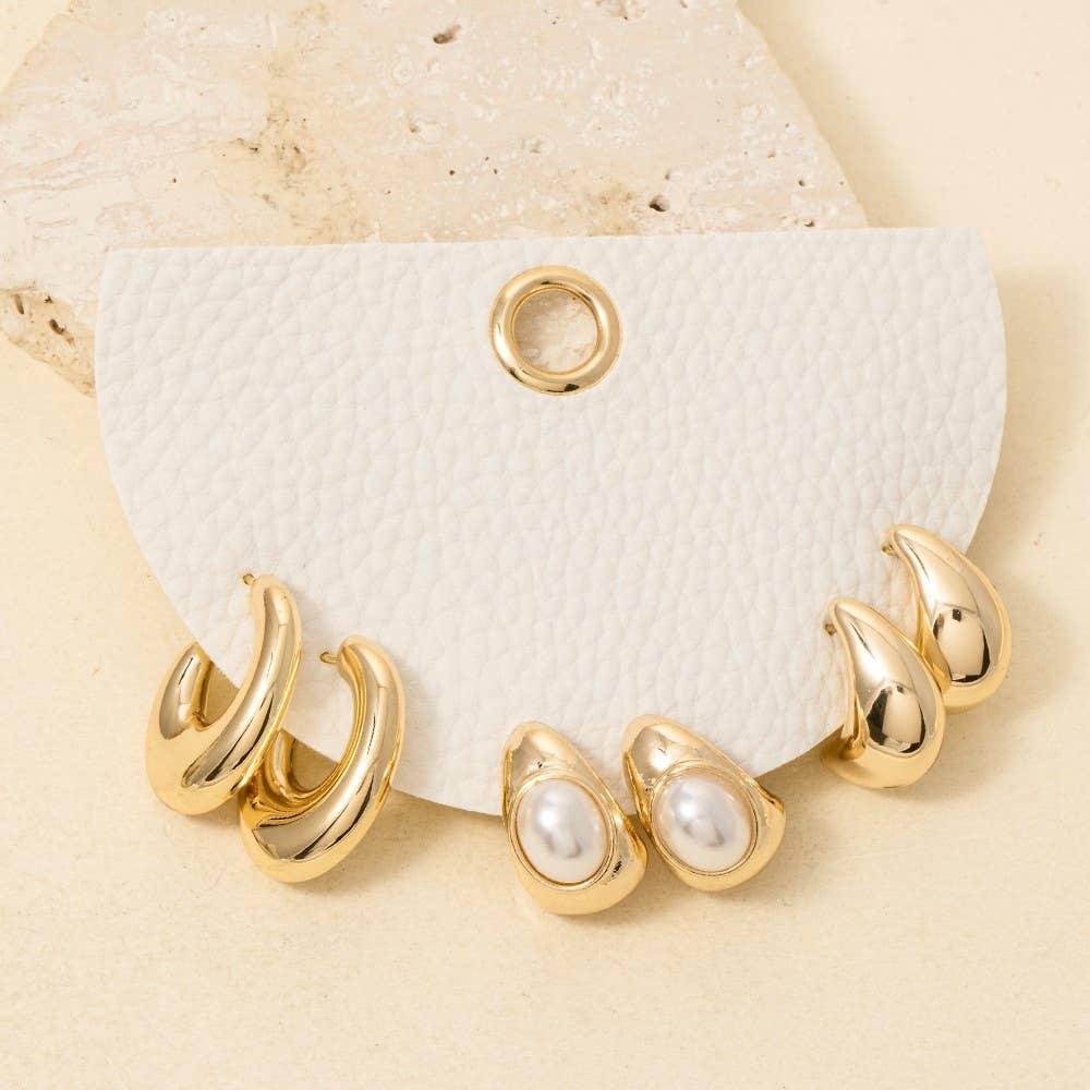 3 Pair Mixed Rounded Hoop Earrings Set