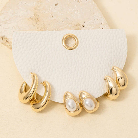 3 Pair Mixed Rounded Hoop Earrings Set