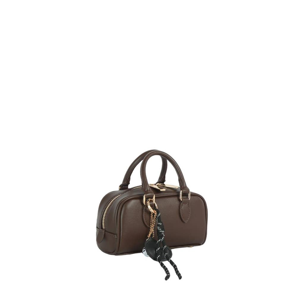 Vegan Leather Mini Boston Bag With Dice Charm