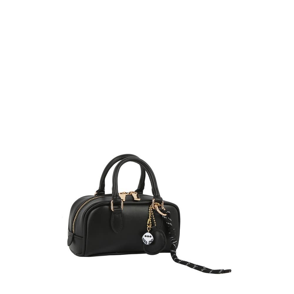 Vegan Leather Mini Boston Bag With Dice Charm