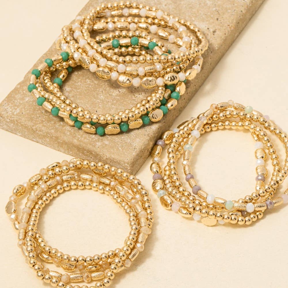 Assorted Faceted And Metallic Beaded Bracelet Set
