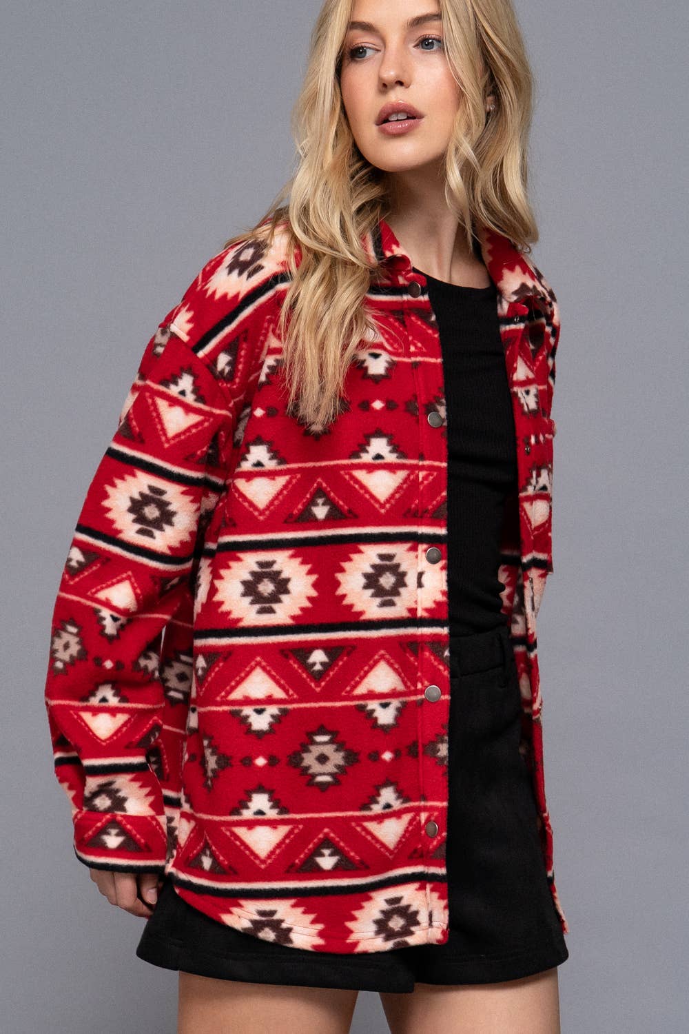 Long Sleeve Printed Fleece Shacket