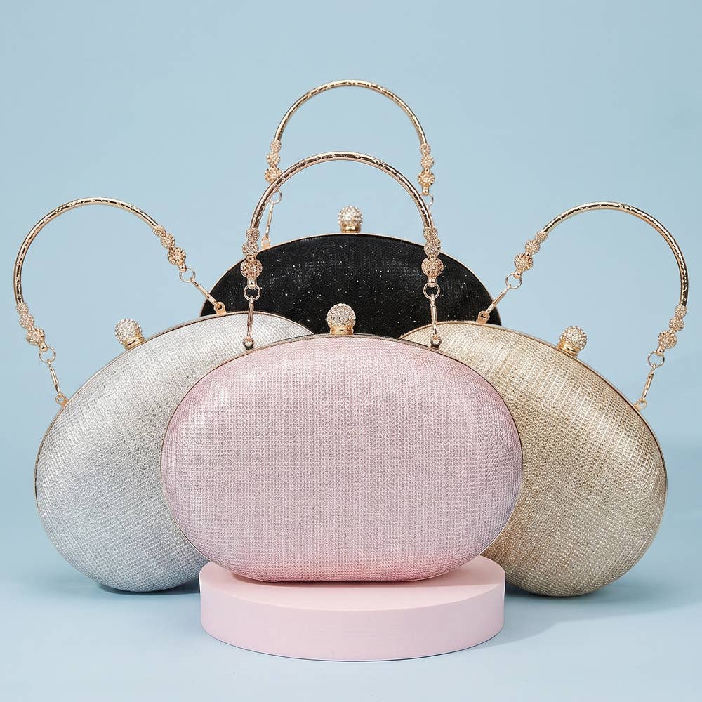 Glitter Oval Frame Top Handle Bag