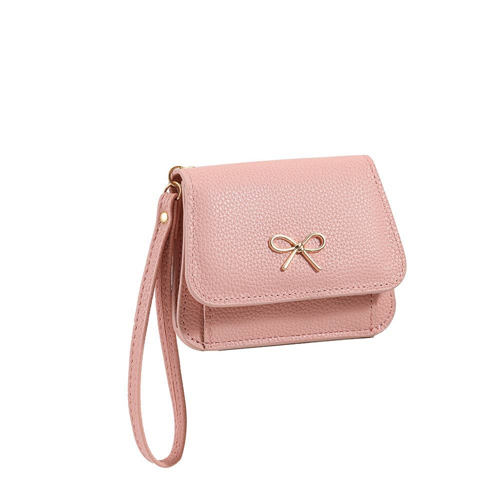 Bow Charm Vegan Leather Flap Wristlet