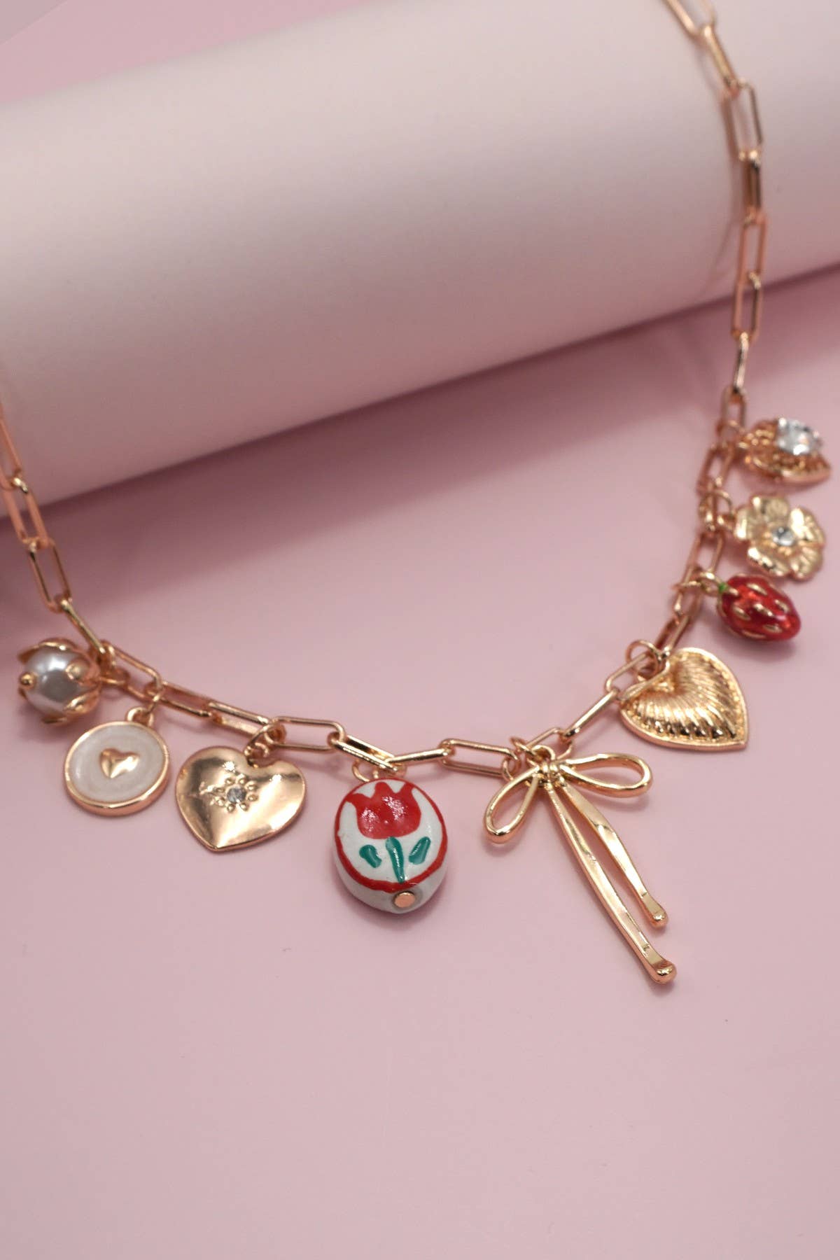 CHARM NECKLACE-BOW TOILE FLORAL HEART RHINESTONE | 80N91645