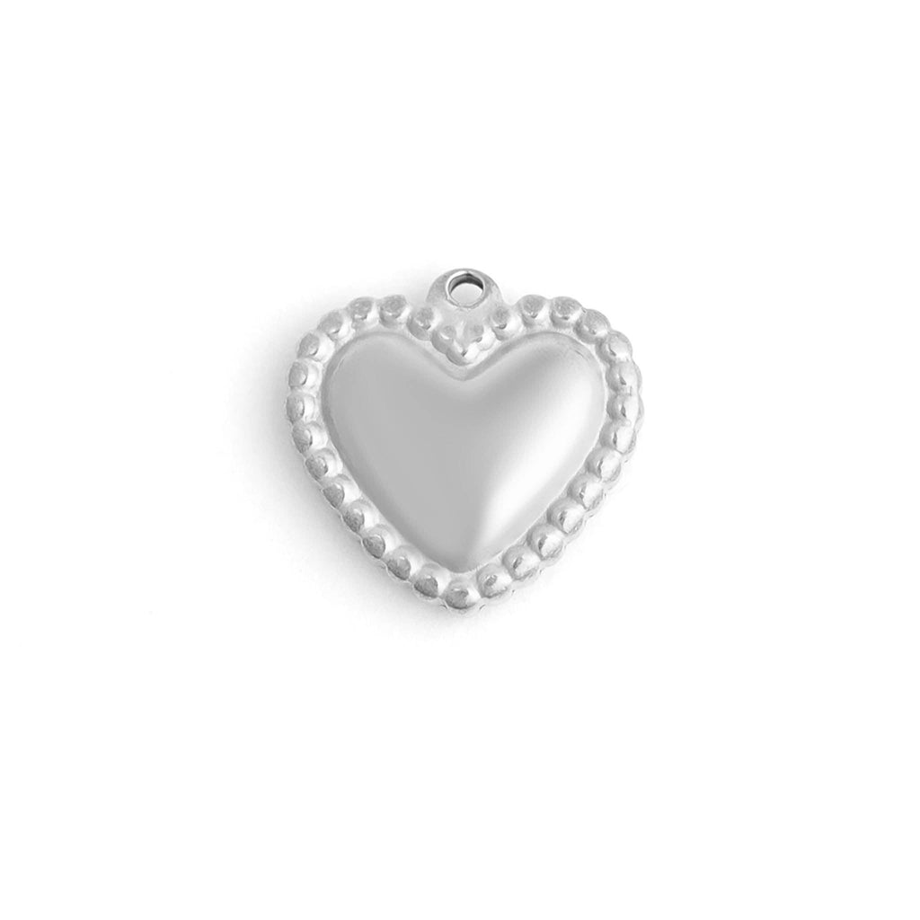 18K Gold PVD Stainless Steel Beaded Trim Heart Charm