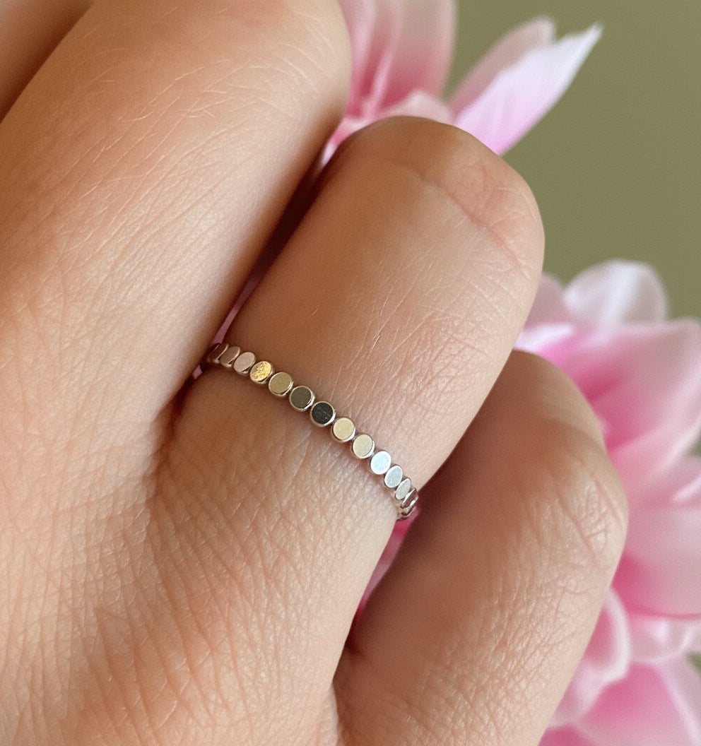 Beaded Flat Sterling Silver Stacking Rings