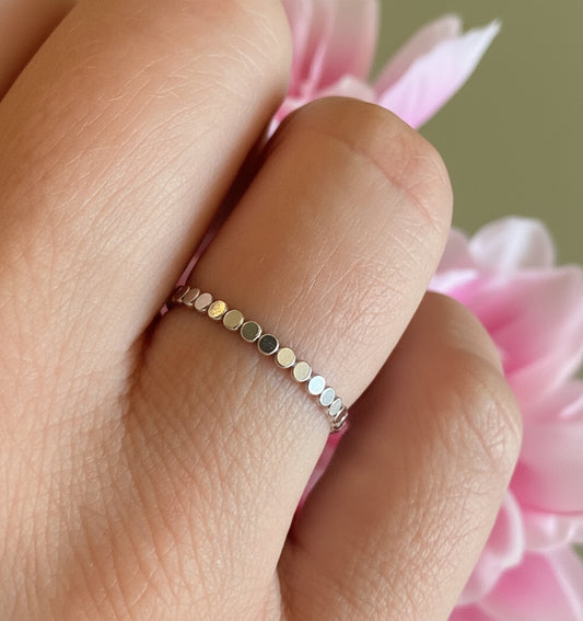 Beaded Flat Sterling Silver Stacking Rings
