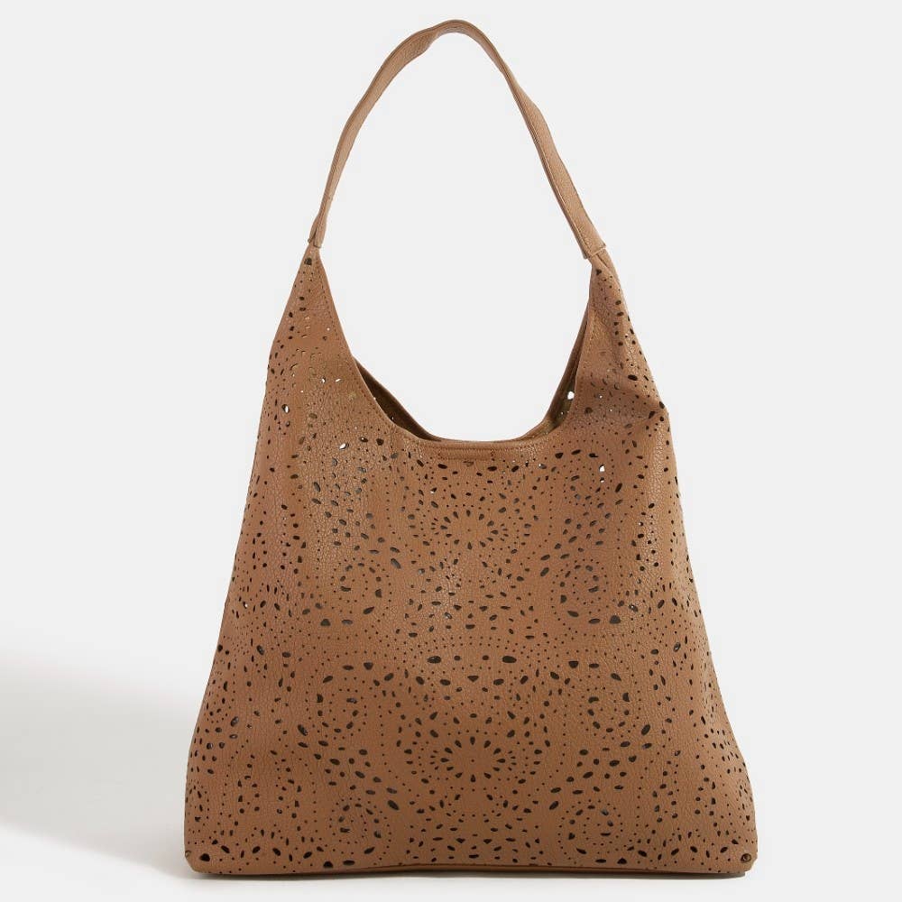 Intricate Cutout Motif Leather Shoulder Bag