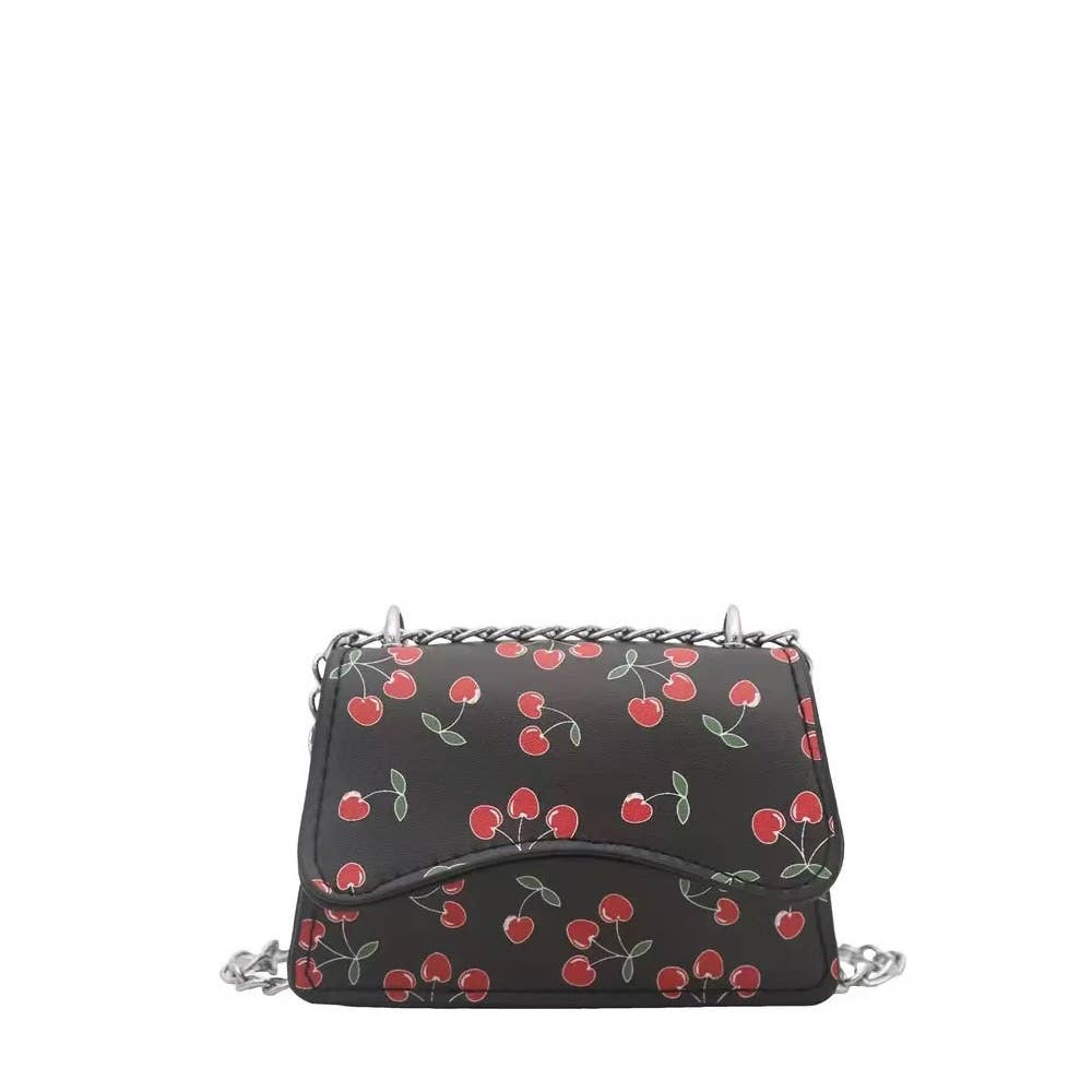 Cherry Print Chain Crossbody Flap Bag
