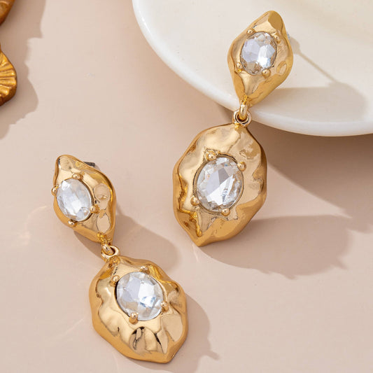Hammered Gold & Crystal Drop Earrings | 80E61655