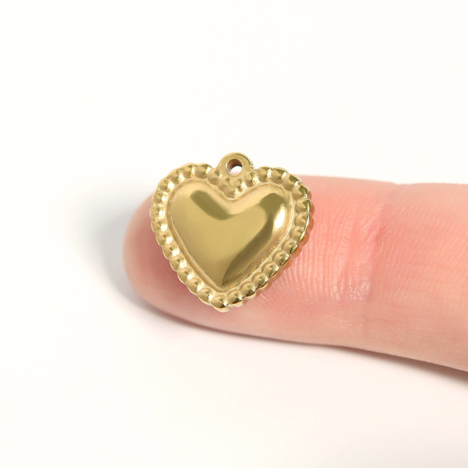 18K Gold PVD Stainless Steel Beaded Trim Heart Charm
