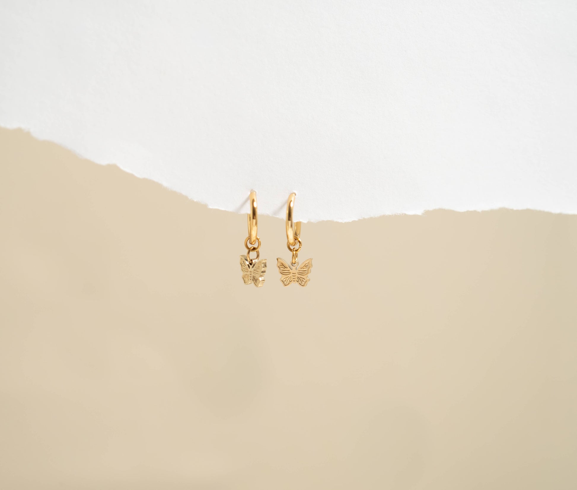 18K Gold PVD Stainless Steel Butterfly Huggie Earrings